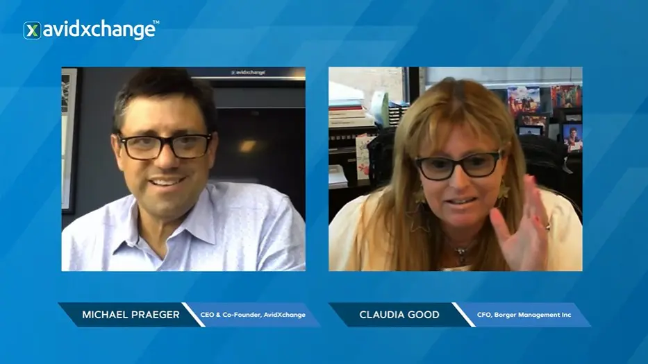Screenshot of a video meeting between Claudia God and Mike Prager.