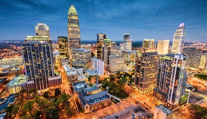 charlotte city skyline at night