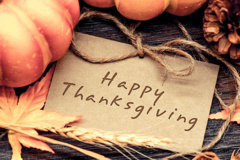 happy thanksgiving sign and pumpkins