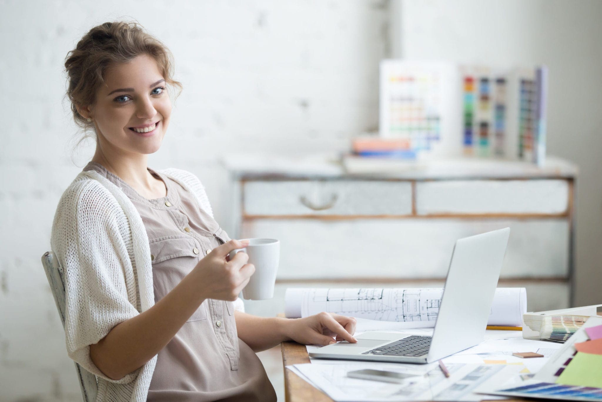 Bill payment software -- Woman at desk