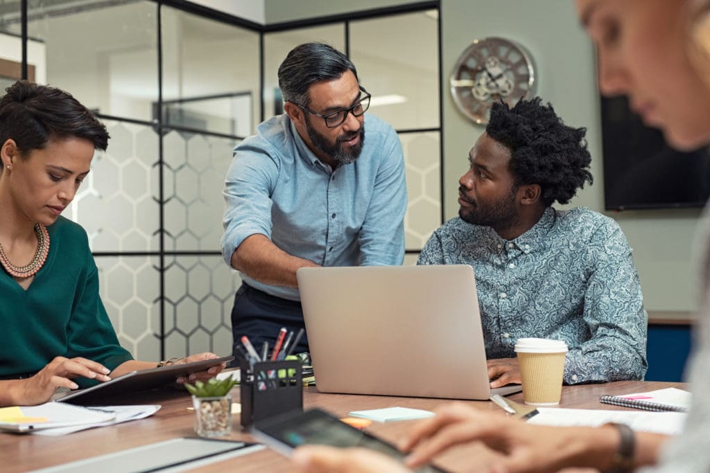 Coworkers collaborating during a meeting