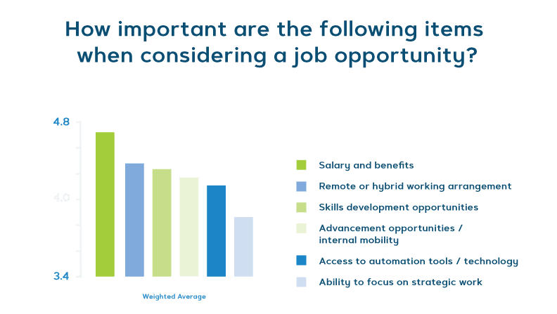 How important are the following items when considering a job opportunity?