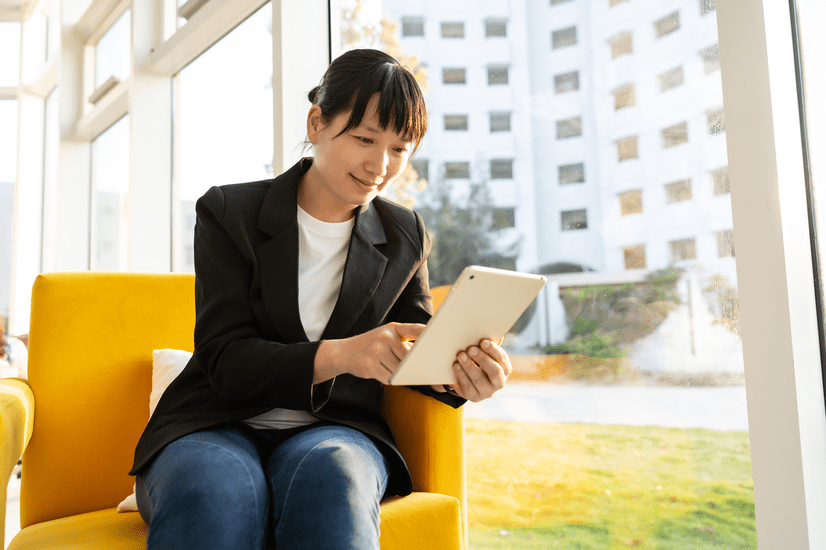 Woman working in office building