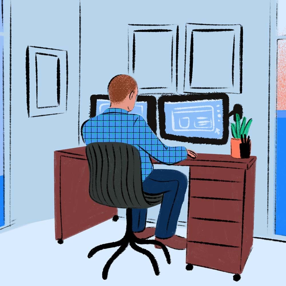 Illustration of person on computer