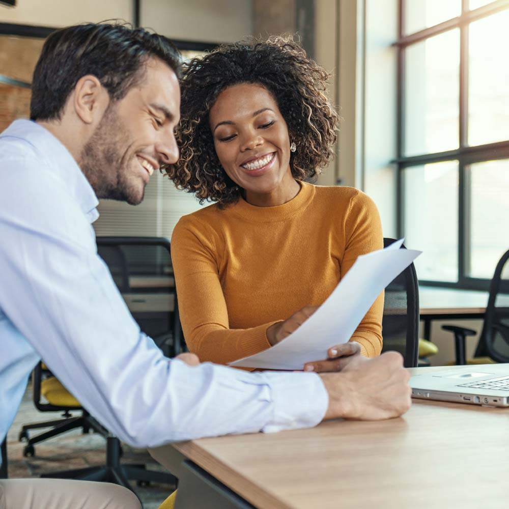 Business owners discussing finances