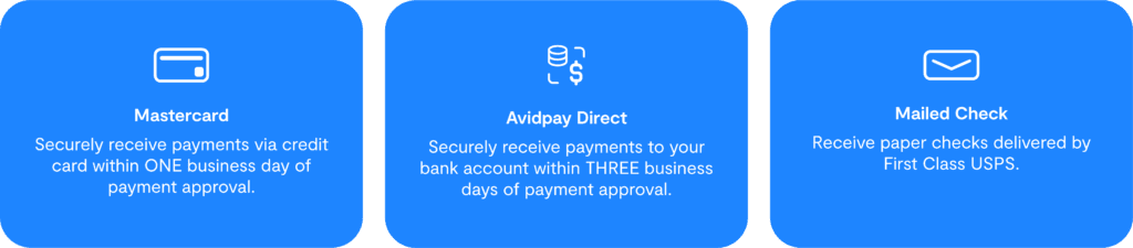 A chart showing the different types of payment available on the AvidXchange Supplier Network