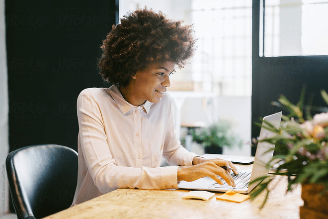 Woman working at her desk