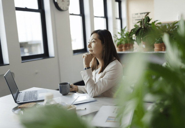 woman sitting at desk