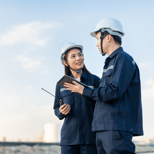 construction industry colleagues working at job site