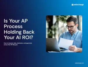 Promotional image for an eBook about the ROI of AI in finance featuring a man working at a lap top
