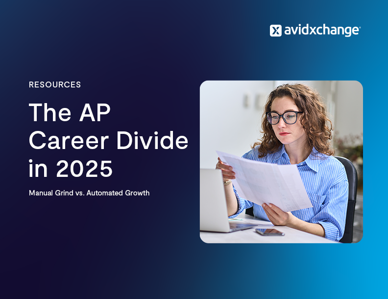 Infographic thumbnail image featuring the title, The AP Career Divide in 2025, alongside a photo of a business woman working in an office