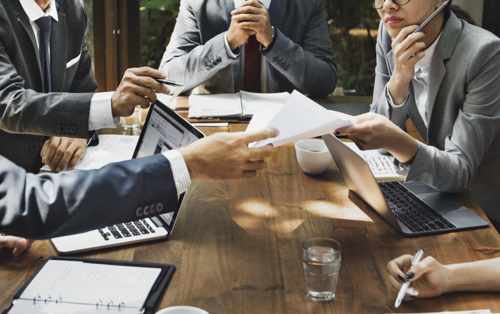 Business meeting over financial operations
